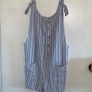 Striped tie shoulder overalls